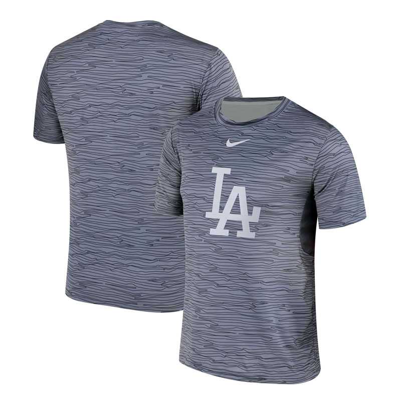 Los Angeles Dodgers Gray Black Striped Logo Performance T-Shirt,We sell and wholesale Los Angeles Dodgers Gray Black Striped Logo Performance T-Shirt on line form chian!